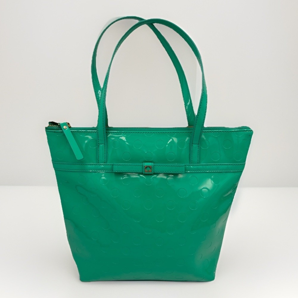 Kate Spade Camellia Street Jeralyn Beryl Green Patent Leather Polka Dot Tote Bag
